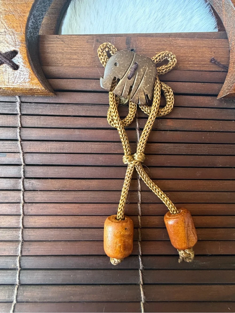 Vintage Handmade Bamboo Wooden Top Handle Boho Cottagecore Handbag